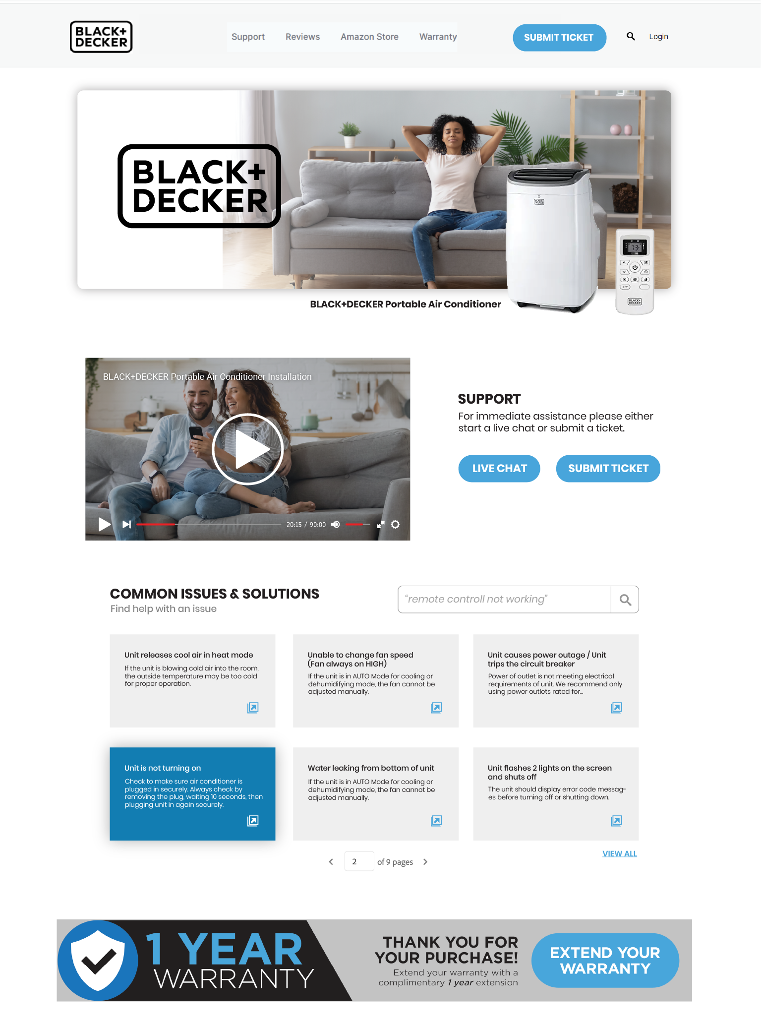 BLACK+DECKER branded support landing page